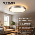 rockaurab Flush Mount LED Ceiling Light Fixture – Modern Brushed Nickel Round Ceiling Lamp, Ultra-Bright 2400 Lumens for Living Room, Bedroom, Kitchen & Hallway