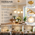 rockaurab Contemporary Brushed Brass Linear Pendant Lighting – 3-Light Frosted Milk Glass Chandelier for Kitchen Island, Dining Table & Living Room