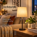 rockaurab Contemporary Small Table Lamp – Warm Light Tapered Drum Shade Lamp with Heavy Metal Base for Nightstand & Reading Nook