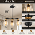 rockaurab Contemporary 3-Light Dining Room Chandelier – Dimmable Warm Glow Hanging Ceiling Fixture with Clear Seeded Glass for Kitchen Island & Living Room