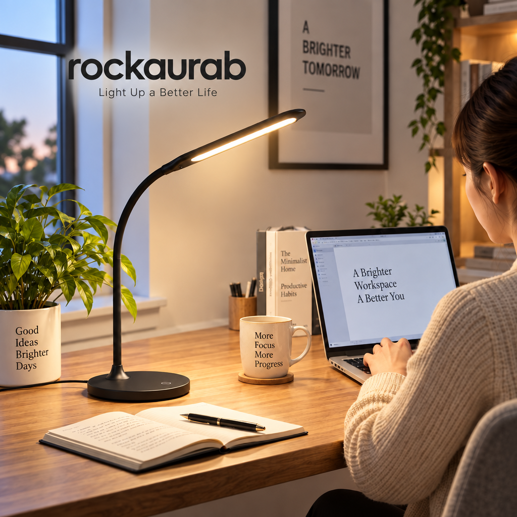 rockaurab Symphony LED Desk Lamp – Flexible Gooseneck Dimmable Task Light with Eye-Caring Light & Touch Control for Home Office, Study & Reading