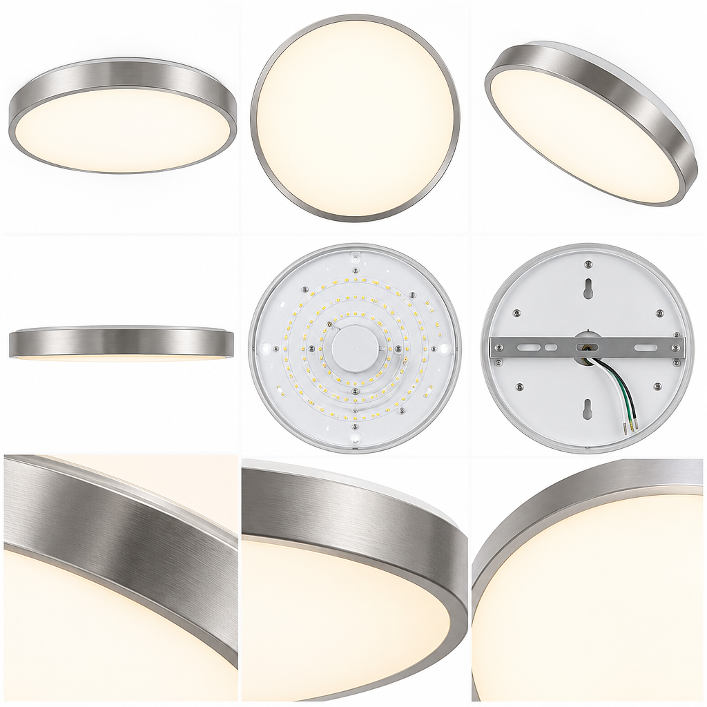 rockaurab Flush Mount LED Ceiling Light Fixture – Modern Brushed Nickel Round Ceiling Lamp, Ultra-Bright 2400 Lumens for Living Room, Bedroom, Kitchen & Hallway