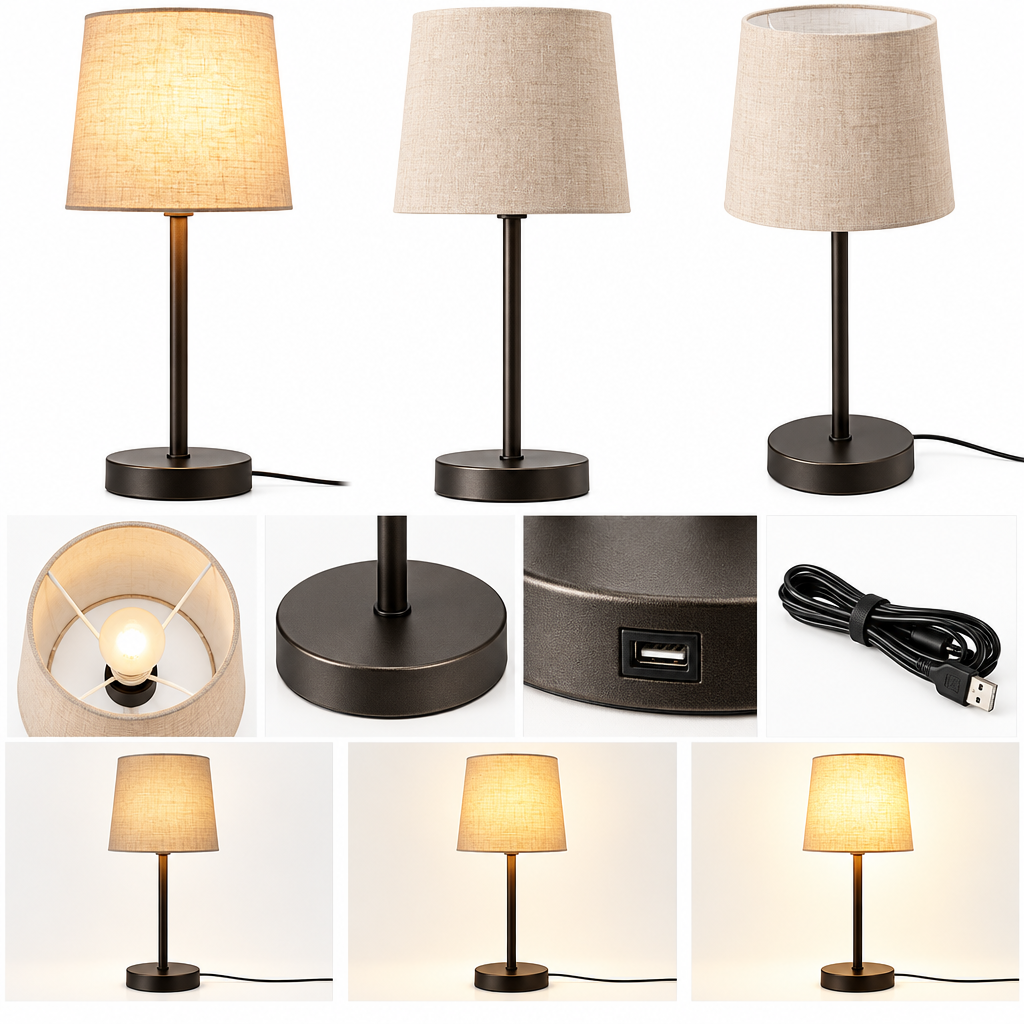 rockaurab Contemporary Small Table Lamp – Warm Light Tapered Drum Shade Lamp with Heavy Metal Base for Nightstand & Reading Nook