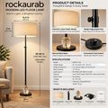 rockaurab Modern LED Floor Lamp with Natural Rock Crystal Accent Base – Height Adjustable (55-65") Dimmable Standing Pole Lamp with Drum Fabric Shade for Living Room & Bedroom