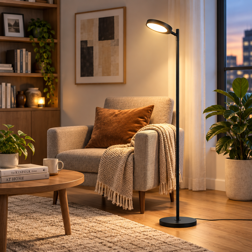 rockaurab Modern LED Torchiere Floor Lamp – Stepless Dimmable Standing Pole Light with Adjustable Swivel Head & Color Temperature for Living Room & Bedroom